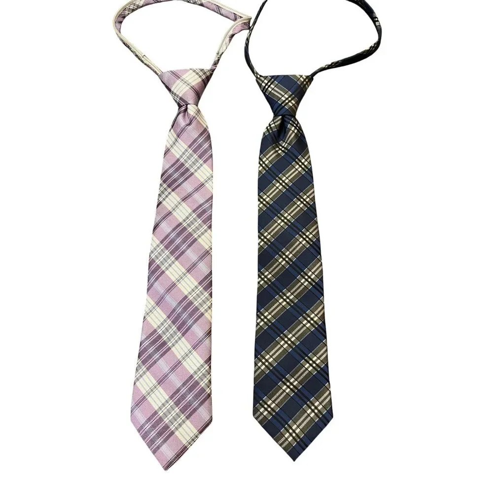 Lot of 2 XMI Zipper Ties Youth Size – Plaid Purple & Blue – Excellent Condition
